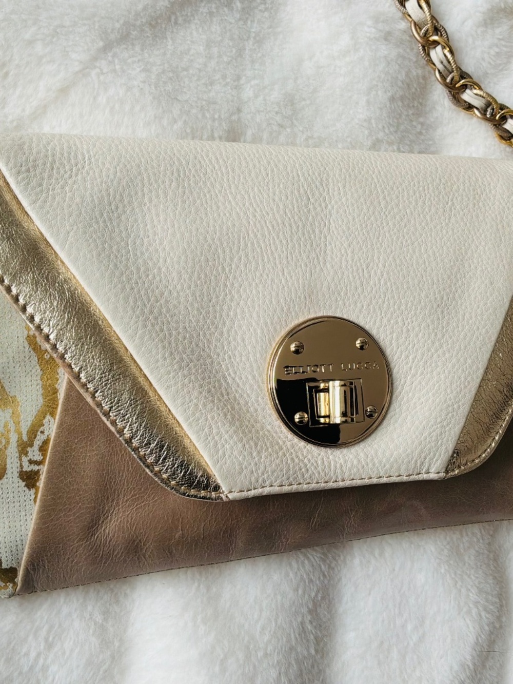 Elliott Luca Leather Envelope Crossbody Clutch/White Good Taupe